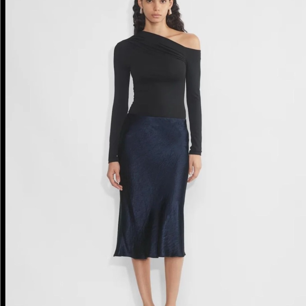 Aritzia Midnight Blue satin Midi Skirt